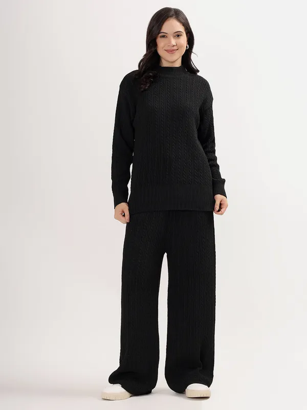 Black_Chic_Knit_Lounge_Set_For_Women_Winter_Co-Ord_With_Wide_Leg_Pants
