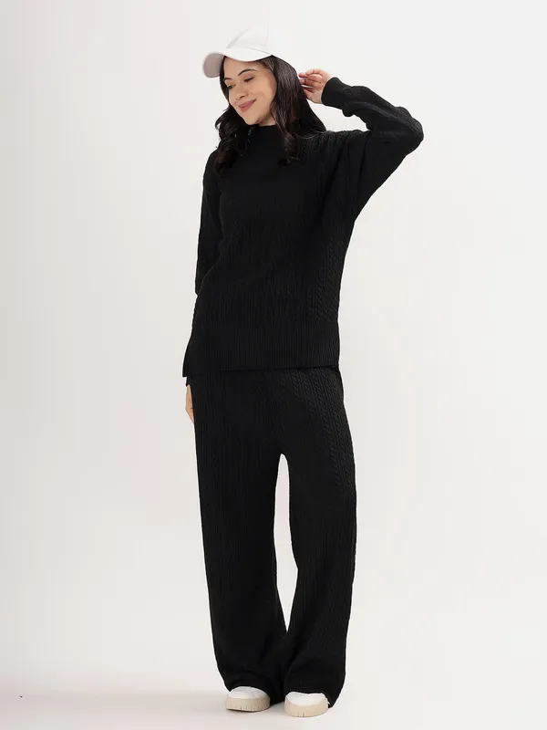 Black_Chic_Knit_Lounge_Set_For_Women_Winter_Co-Ord_With_Wide_Leg_Pants