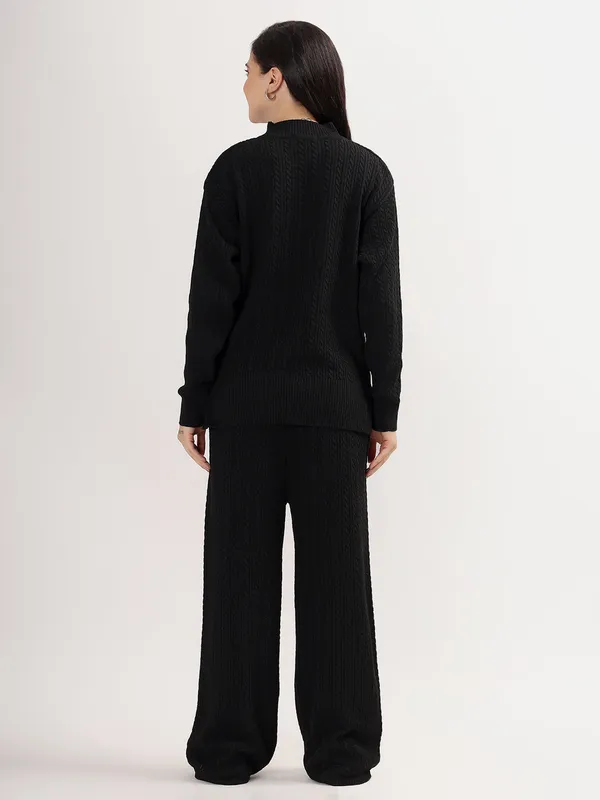 Black_Chic_Knit_Lounge_Set_For_Women_Winter_Co-Ord_With_Wide_Leg_Pants