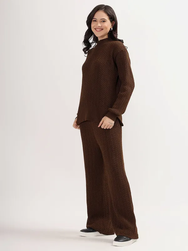 Brown_Chic_Knit_Lounge_Set_For_Women_Winter_Co-Ord_With_Wide_Leg_Pants
