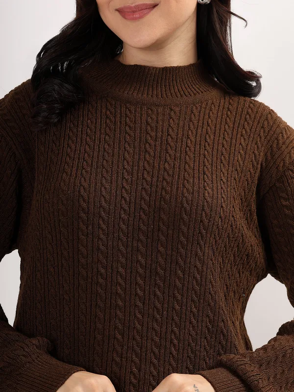 Brown_Chic_Knit_Lounge_Set_For_Women_Winter_Co-Ord_With_Wide_Leg_Pants