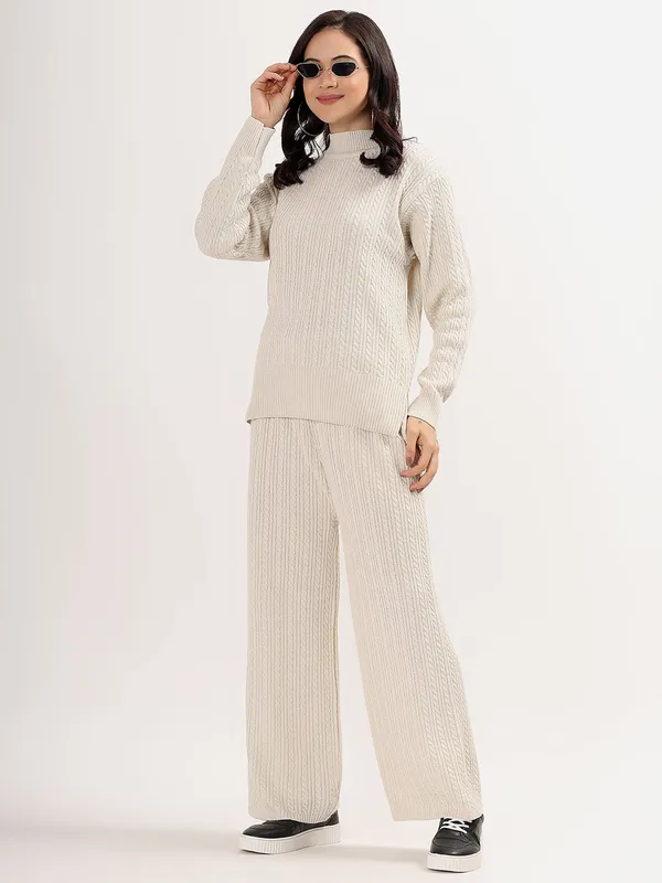 Cream_Chic_Knit_Lounge_Set_For_Women_Winter_Co-Ord_With_Wide_Leg_Pants