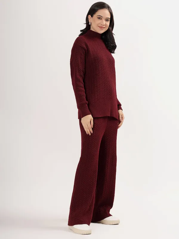 Wine_Chic_Knit_Lounge_Set_For_Women_Winter_Co-Ord_With_Wide_Leg_Pants