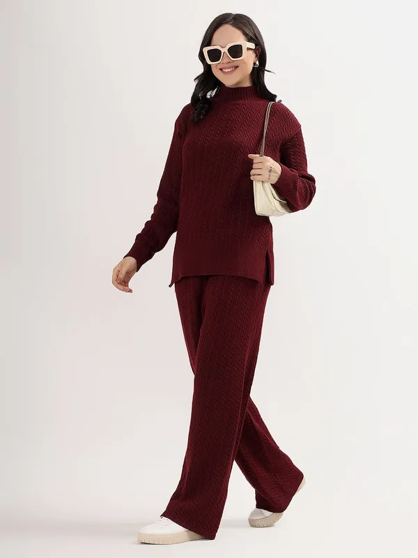 Wine_Chic_Knit_Lounge_Set_For_Women_Winter_Co-Ord_With_Wide_Leg_Pants