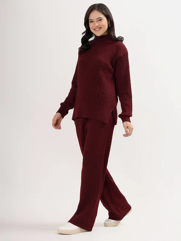 Wine_Chic_Knit_Lounge_Set_For_Women_Winter_Co-Ord_With_Wide_Leg_Pants