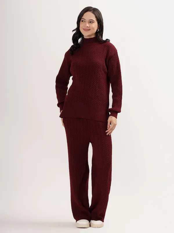 Wine_Chic_Knit_Lounge_Set_For_Women_Winter_Co-Ord_With_Wide_Leg_Pants