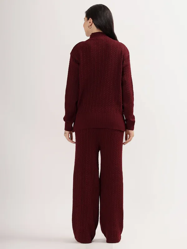 Wine_Chic_Knit_Lounge_Set_For_Women_Winter_Co-Ord_With_Wide_Leg_Pants