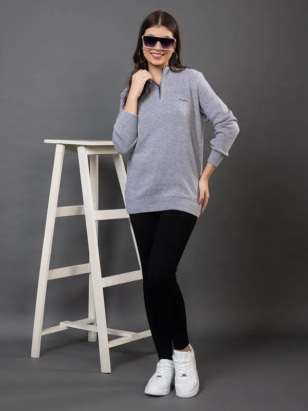 Grey_Women_Half_Zipper_Self_Knitted_Sweater