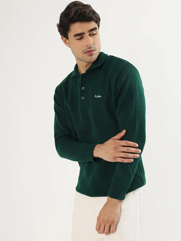 Bottle_Green_Men's_Polo_Johnny_Collar_Sweater_Premium_Winter_Knitwear_Stylish_&_Comfortable_Mens_Pullover