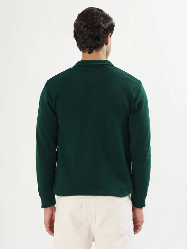 Bottle_Green_Men's_Polo_Johnny_Collar_Sweater_Premium_Winter_Knitwear_Stylish_&_Comfortable_Mens_Pullover