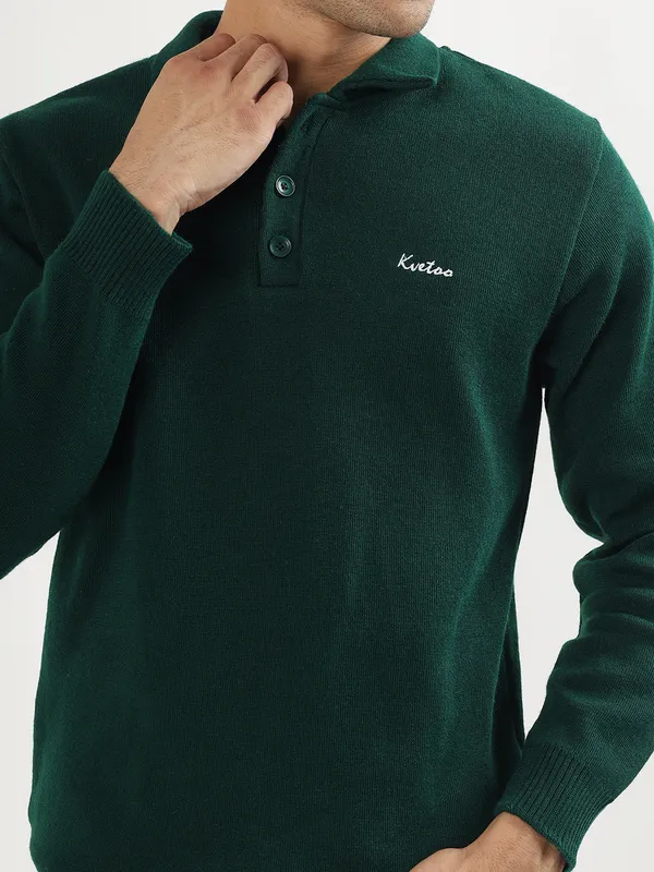 Bottle_Green_Men's_Polo_Johnny_Collar_Sweater_Premium_Winter_Knitwear_Stylish_&_Comfortable_Mens_Pullover