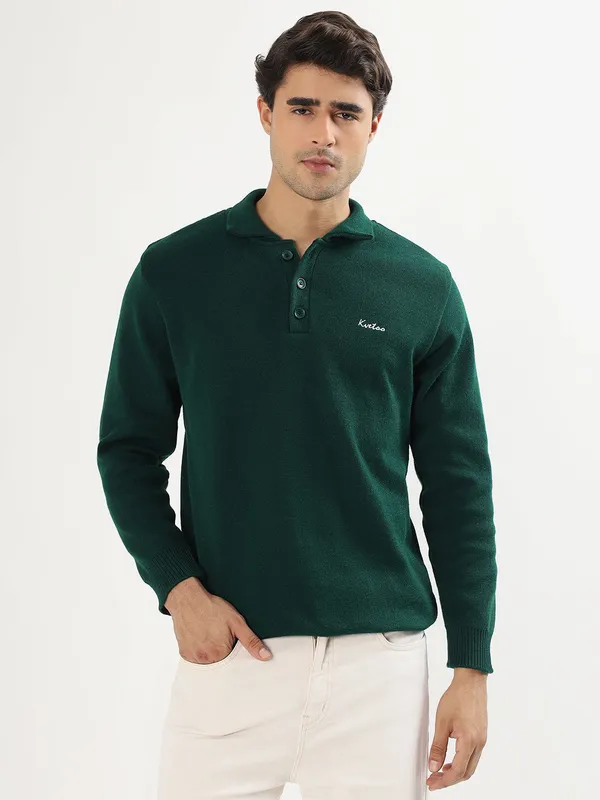 Bottle_Green_Men's_Polo_Johnny_Collar_Sweater_Premium_Winter_Knitwear_Stylish_&_Comfortable_Mens_Pullover