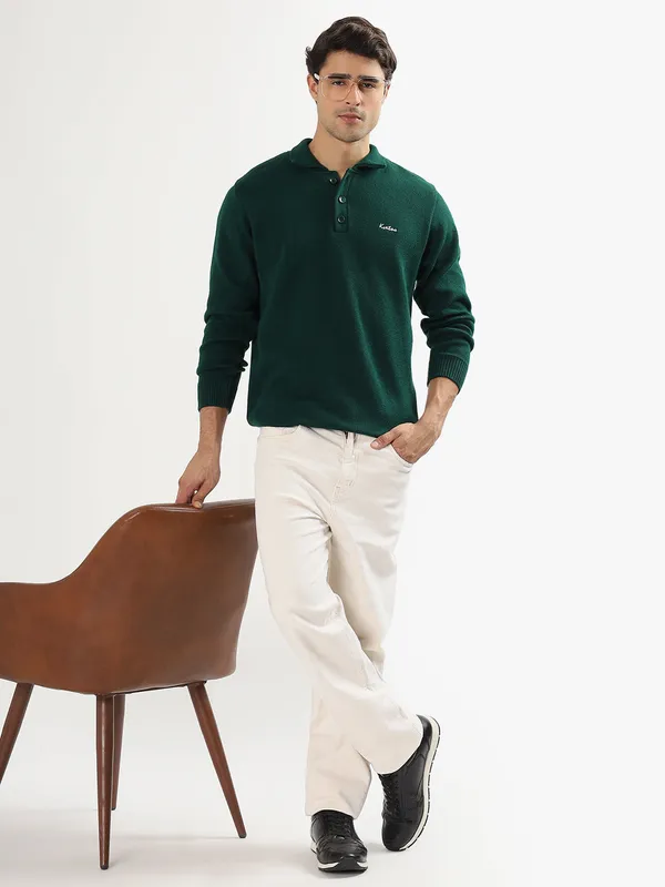 Bottle_Green_Men's_Polo_Johnny_Collar_Sweater_Premium_Winter_Knitwear_Stylish_&_Comfortable_Mens_Pullover