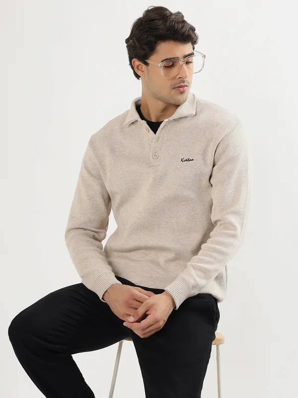 Cream_Men's_Polo_Johnny_Collar_Sweater_Premium_Winter_Knitwear_Stylish_&_Comfortable_Mens_Pullover