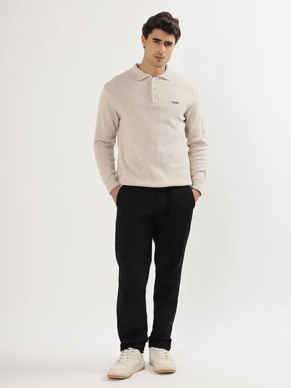 Cream_Men's_Polo_Johnny_Collar_Sweater_Premium_Winter_Knitwear_Stylish_&_Comfortable_Mens_Pullover