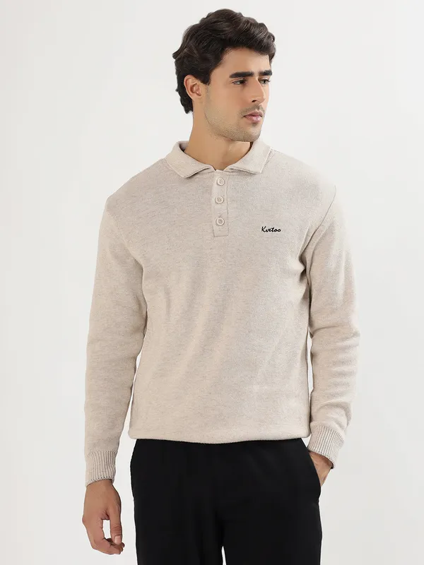 Cream_Men's_Polo_Johnny_Collar_Sweater_Premium_Winter_Knitwear_Stylish_&_Comfortable_Mens_Pullover