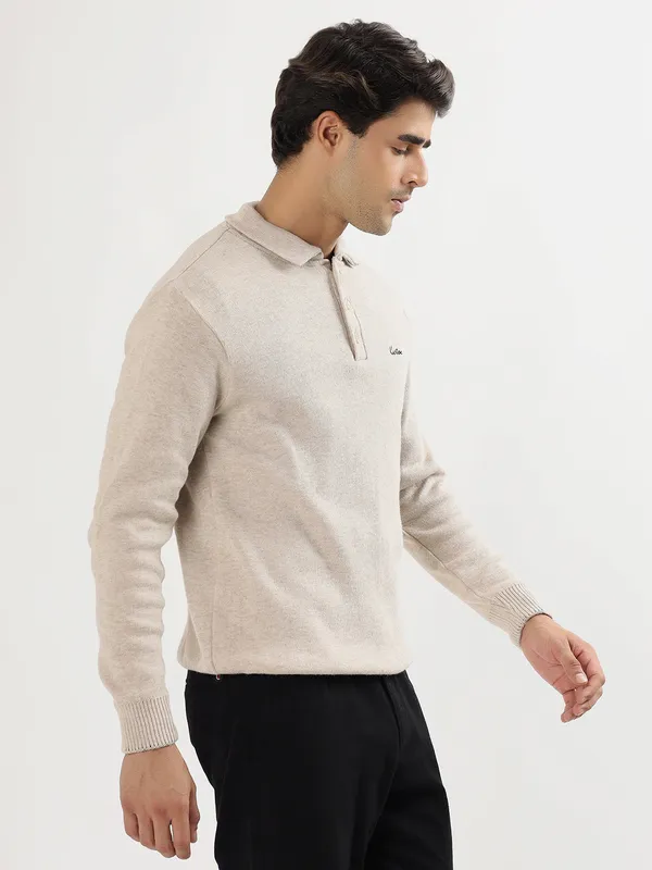 Cream_Men's_Polo_Johnny_Collar_Sweater_Premium_Winter_Knitwear_Stylish_&_Comfortable_Mens_Pullover