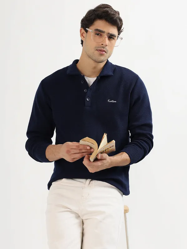 Navy_Men's_Polo_Johnny_Collar_Sweater_Premium_Winter_Knitwear_Stylish_&_Comfortable_Mens_Pullover