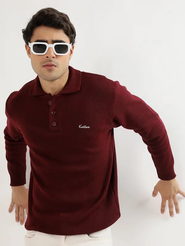Wine_Men's_Polo_Johnny_Collar_Sweater_Premium_Winter_Knitwear_Stylish_&_Comfortable_Mens_Pullover
