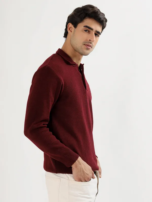 Wine_Men's_Polo_Johnny_Collar_Sweater_Premium_Winter_Knitwear_Stylish_&_Comfortable_Mens_Pullover