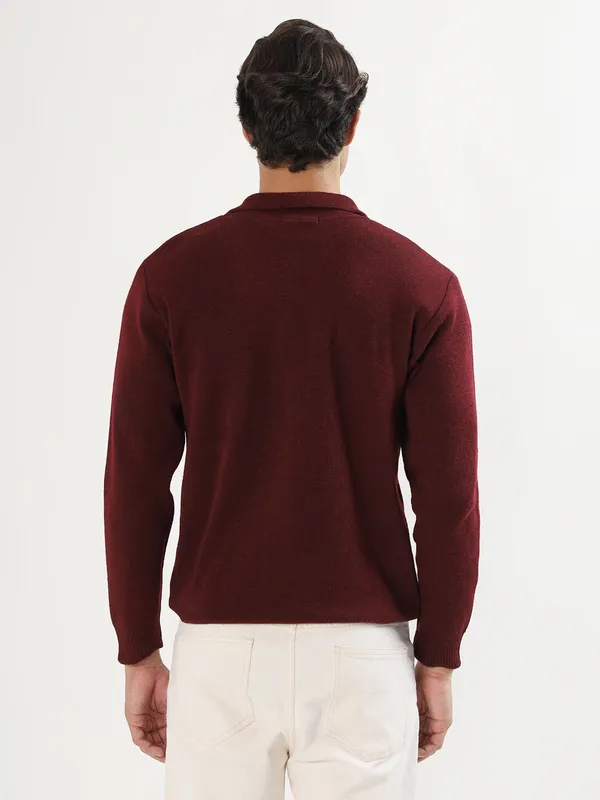 Wine_Men's_Polo_Johnny_Collar_Sweater_Premium_Winter_Knitwear_Stylish_&_Comfortable_Mens_Pullover