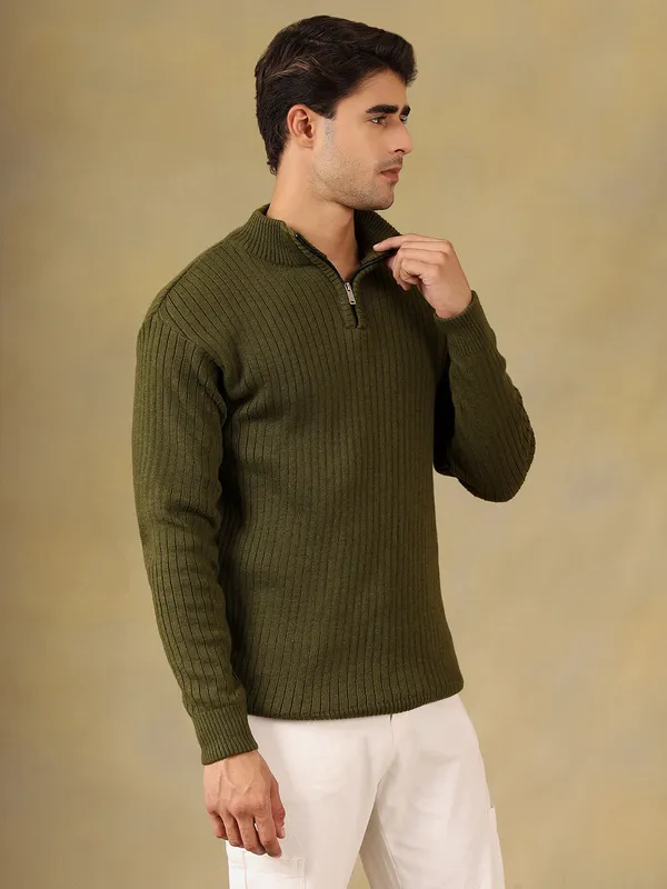 Olive_Woolen_Zipper_Sweater_For_Men