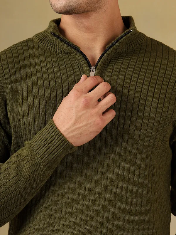 Olive_Woolen_Zipper_Sweater_For_Men