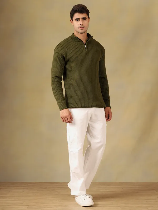 Olive_Woolen_Zipper_Sweater_For_Men