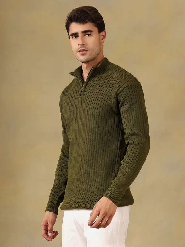 Olive_Woolen_Zipper_Sweater_For_Men