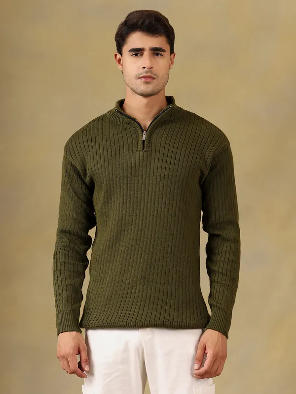 Olive_Woolen_Zipper_Sweater_For_Men