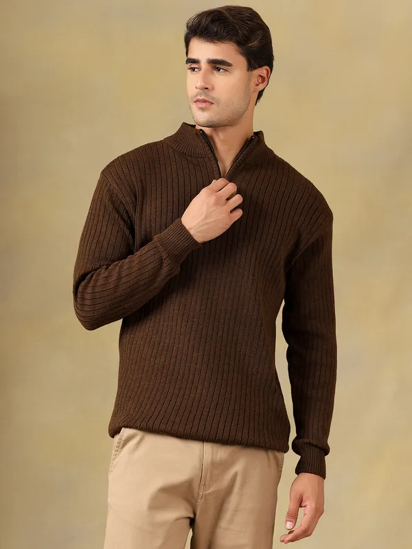 Brown_Woolen_Zipper_Sweater_For_Men