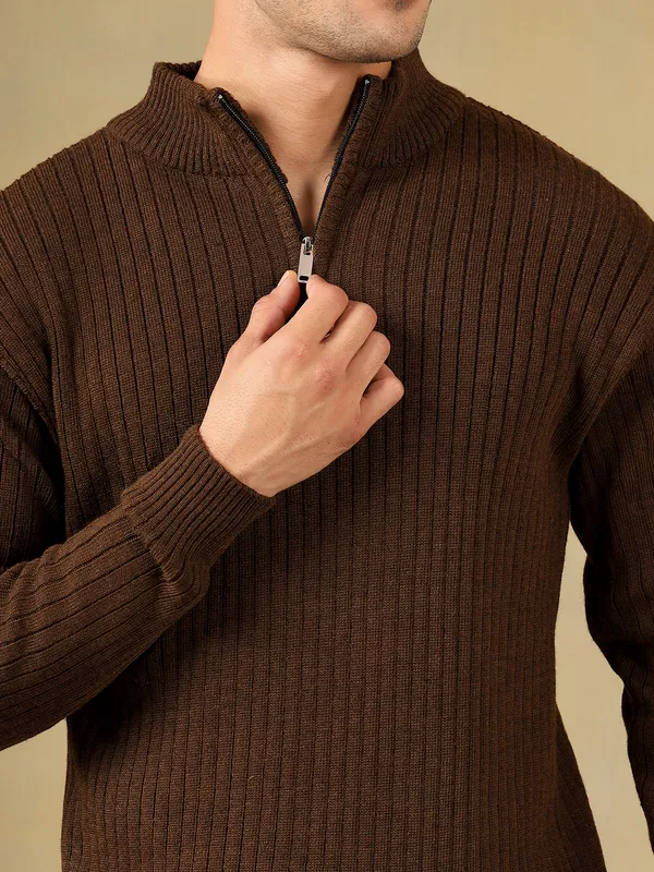 Brown_Woolen_Zipper_Sweater_For_Men