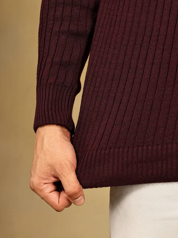 Wine_Woolen_Zipper_Sweater_For_Men