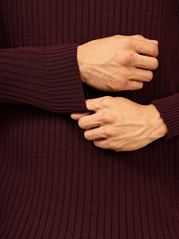 Wine_Woolen_Zipper_Sweater_For_Men