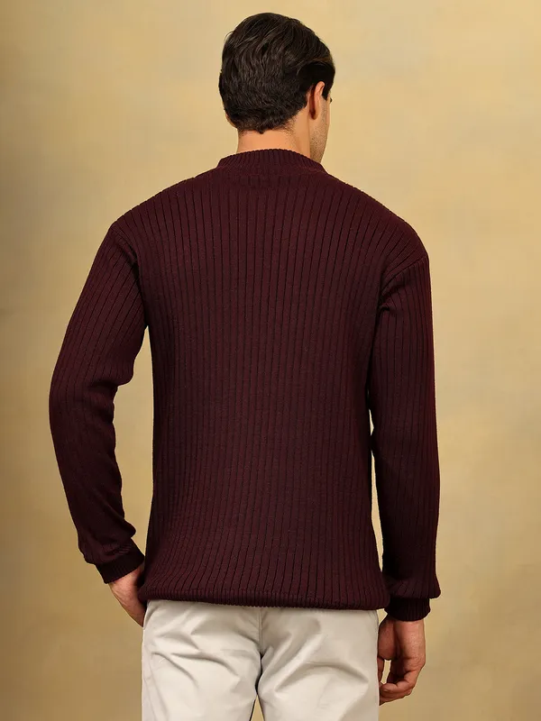 Wine_Woolen_Zipper_Sweater_For_Men