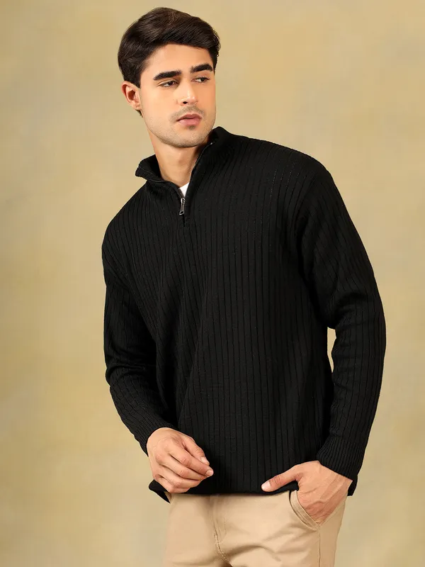 Black_Woolen_Zipper_Sweater_For_Men