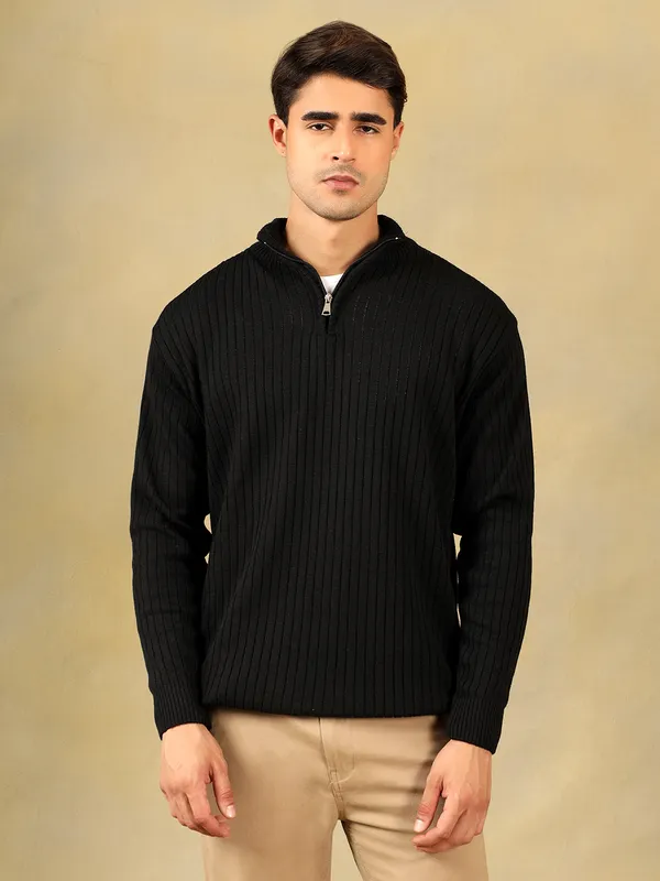 Black_Woolen_Zipper_Sweater_For_Men