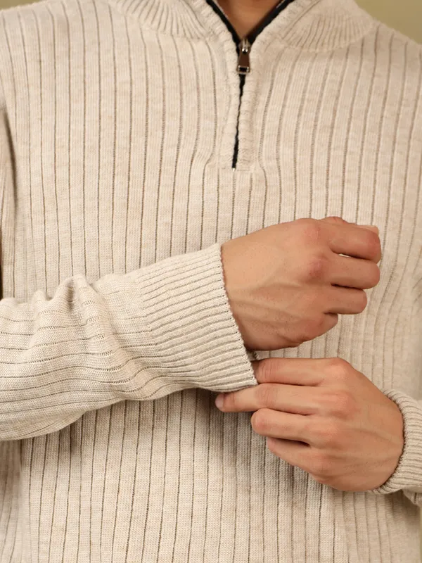 Cream_Woolen_Zipper_Sweater_For_Men