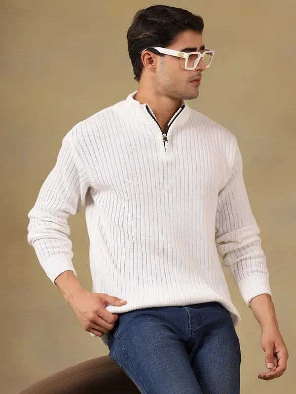 White_Woolen_Zipper_Sweater_For_Men