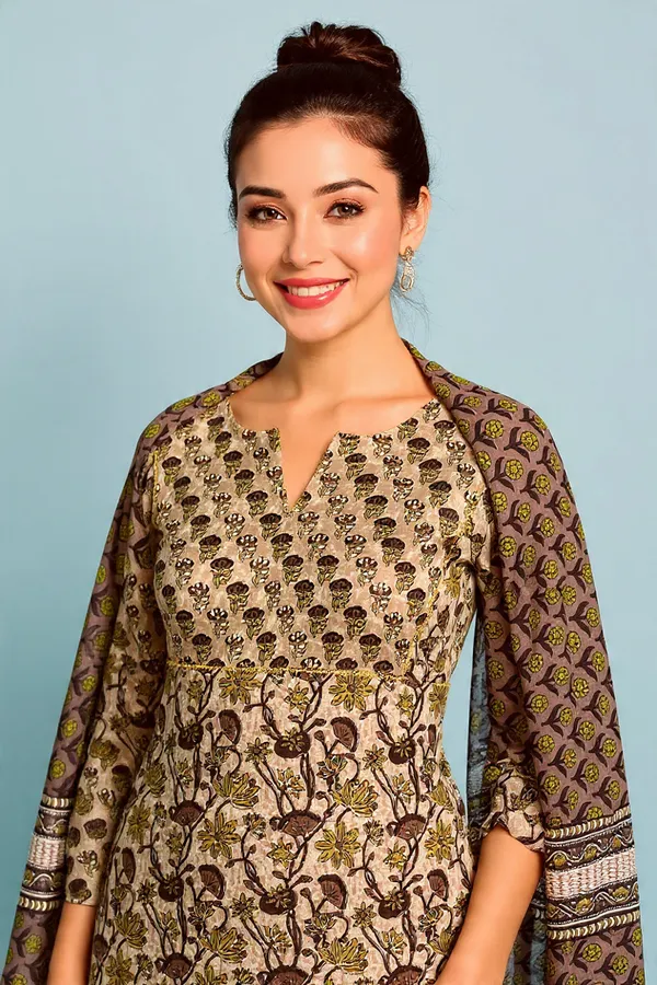Green_&_Brown_Rayon_Slub_&_Dupatta_Kotachex_Kurta_Set_For_Women