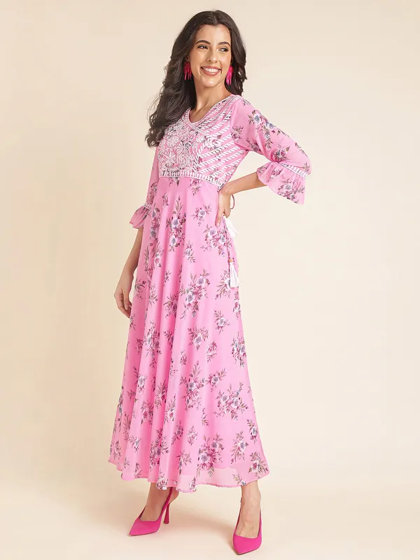 Pink_Imported_Georgette_Embroidered_Dresses_For_Women