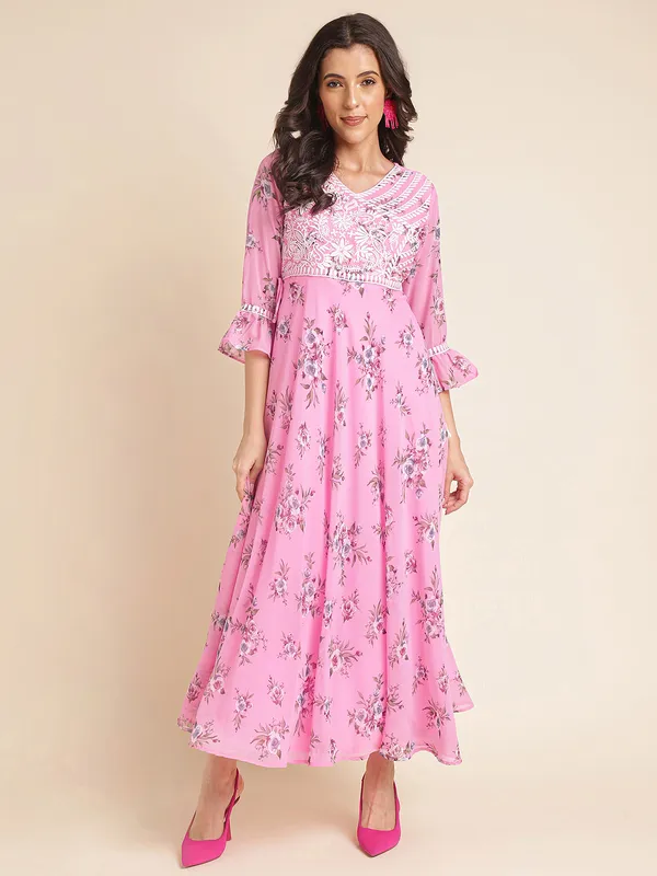 Pink_Imported_Georgette_Embroidered_Dresses_For_Women