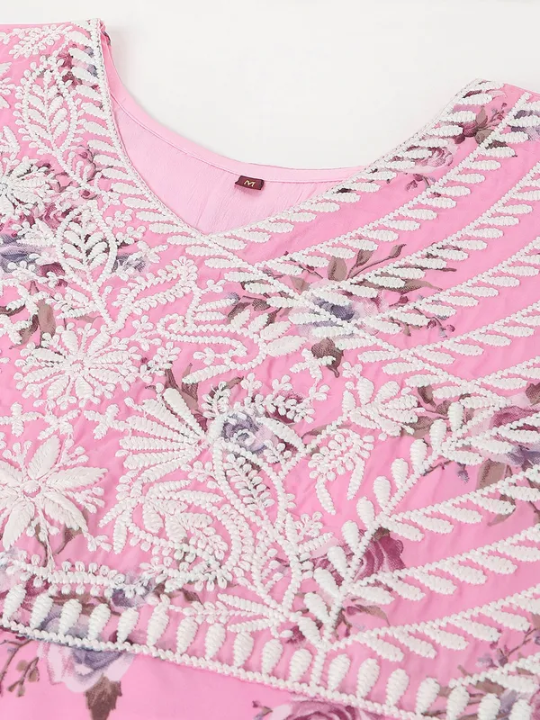 Pink_Imported_Georgette_Embroidered_Dresses_For_Women
