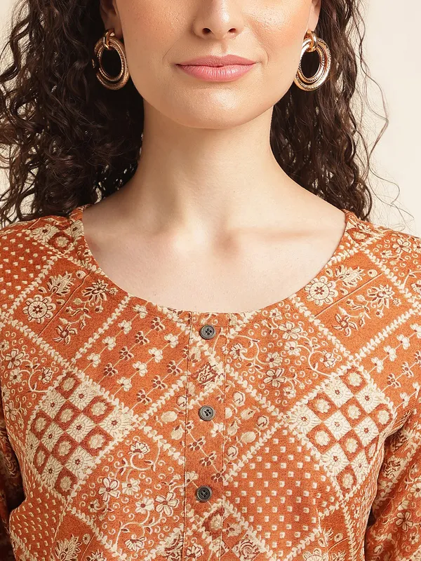 Rust_Orange_with_Beige_print_Women's_Top_For_Women