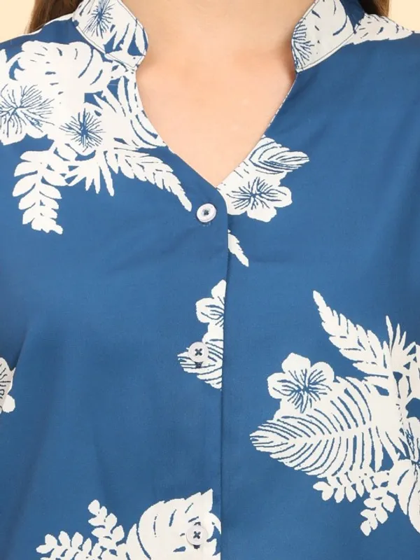 Blue_Rayon_Slub_Casual_Vacation_Co-Ord_Outfit_For_Women