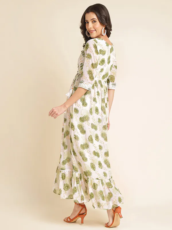 White_with_Green_floral_print_Georgette_Embroidered_Dresses_For_Women