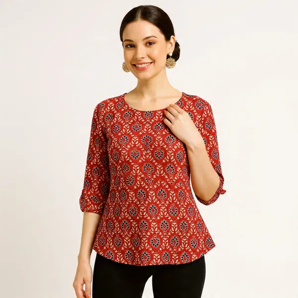 Red_Rayon_Slub_Summer_Wear_Top_For_Women