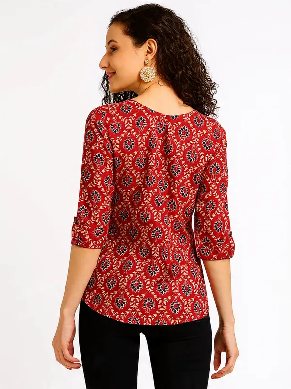 Red_Rayon_Slub_Summer_Wear_Top_For_Women