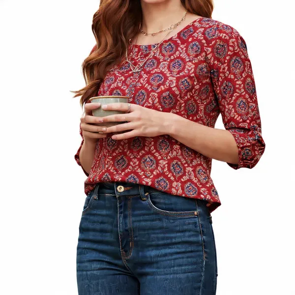 Red_Rayon_Slub_Summer_Wear_Top_For_Women
