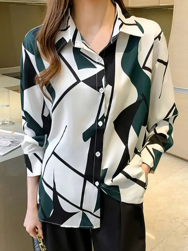 White_&_Green_Rayon_Printed_Korean_Summer_Shirt_For_Women